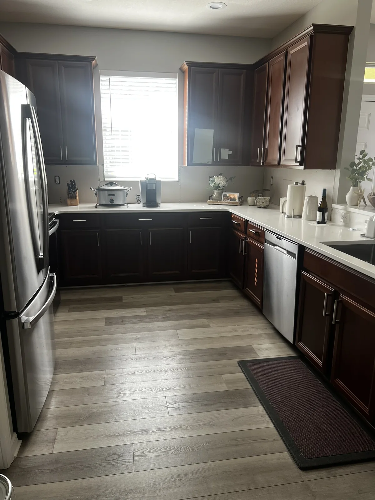 Dark kitchen cabinets before painting