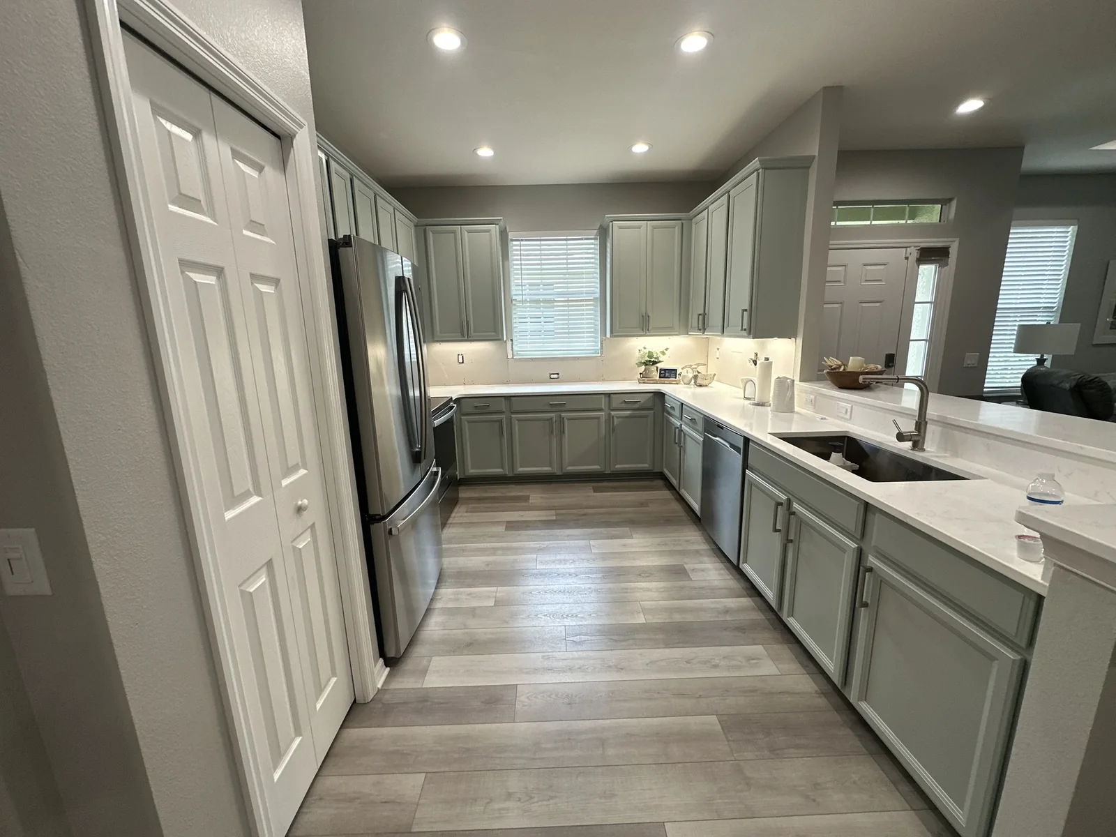 Gray painted kitchen cabinets