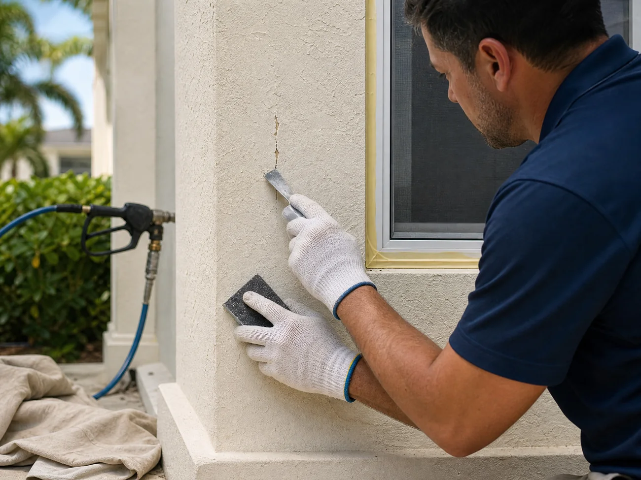 Detailed exterior surface preparation before painting